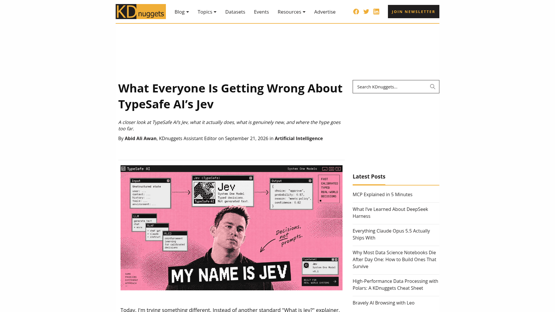 Screenshot of KDnuggets' independent analysis of Jev's claims